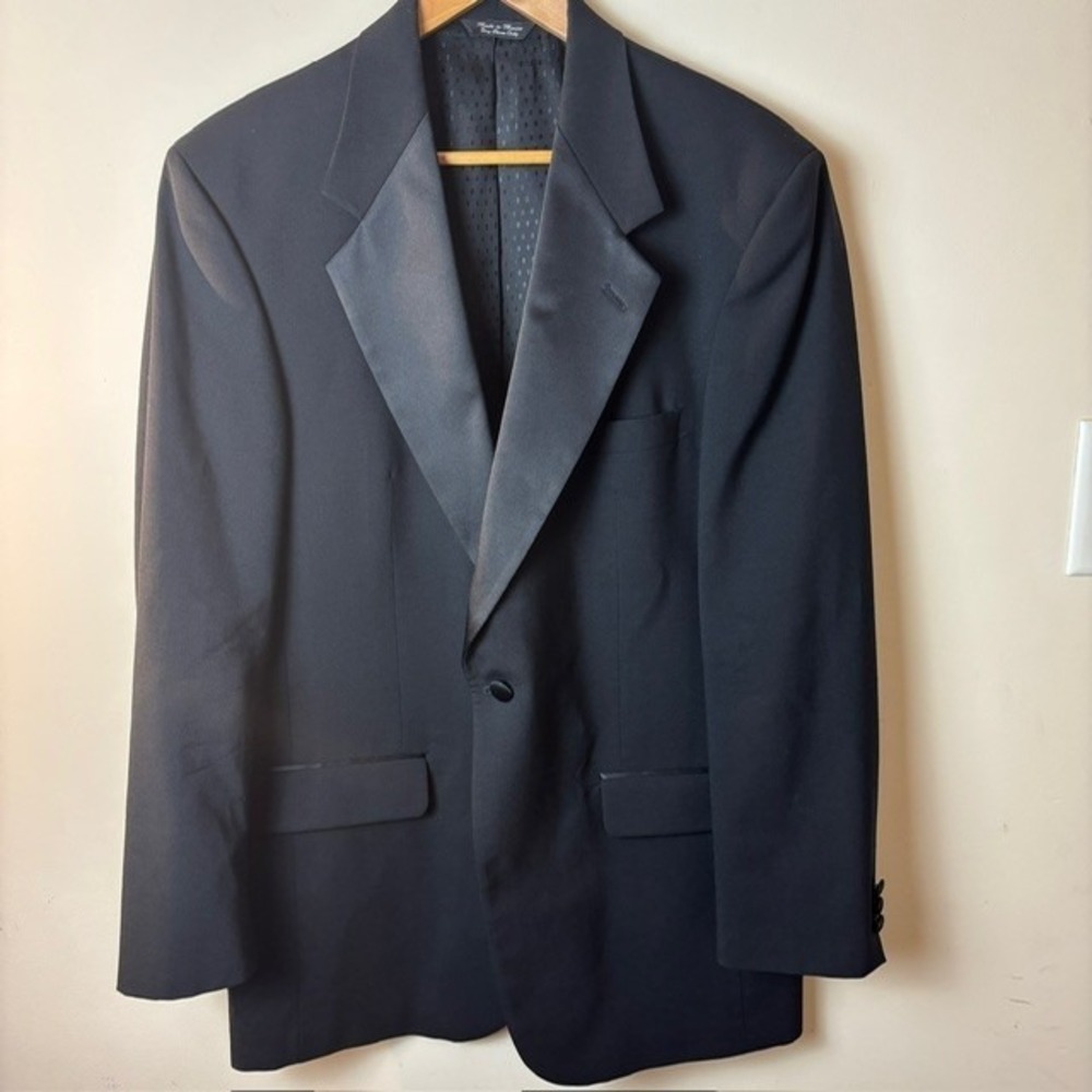 Mens 40L Bill Blass 100% Wool Eveningwear Single Breasted Blazer Black Notch